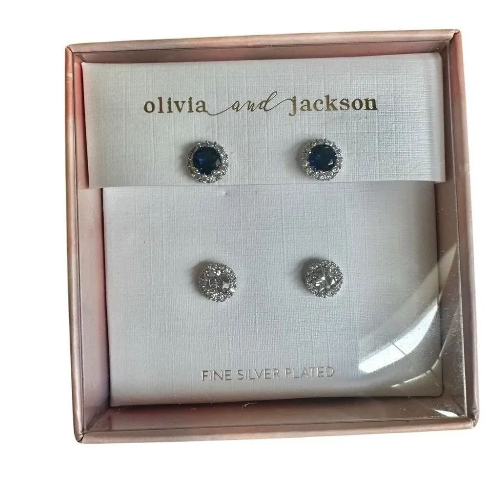 Olivia and Jackson Fine Silver Plated Halo Stud Earrings Set